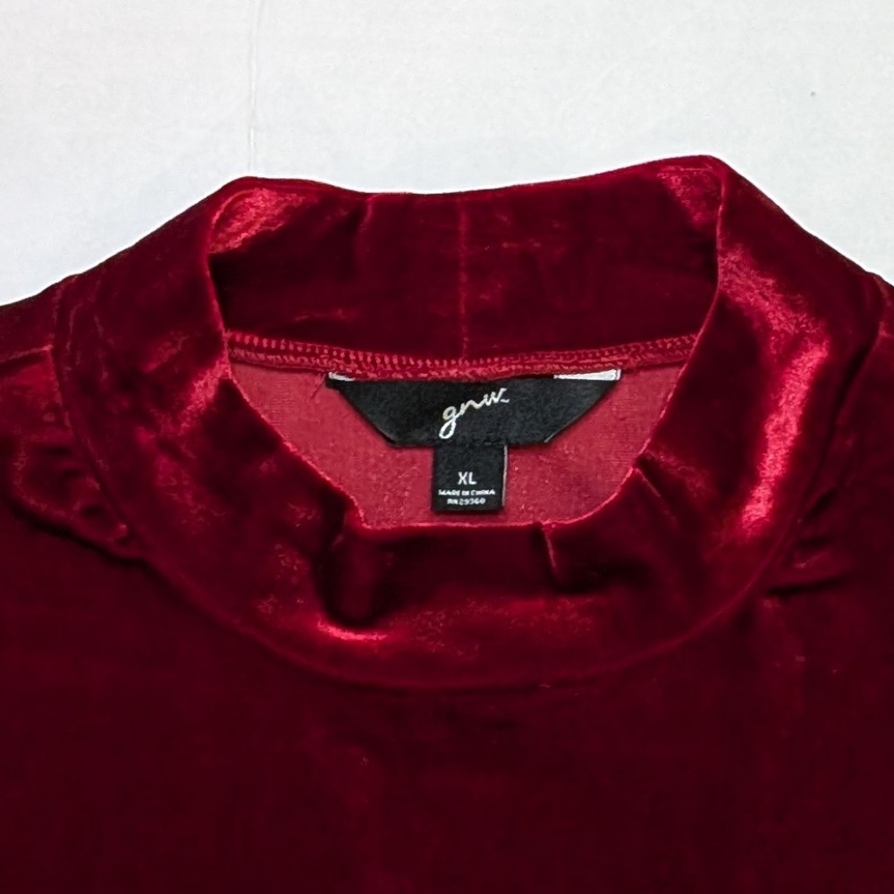 GNW Red Wine Velvet Mock Neck Top XL Sleeveless Holiday Blouse - Picture 7 of 9